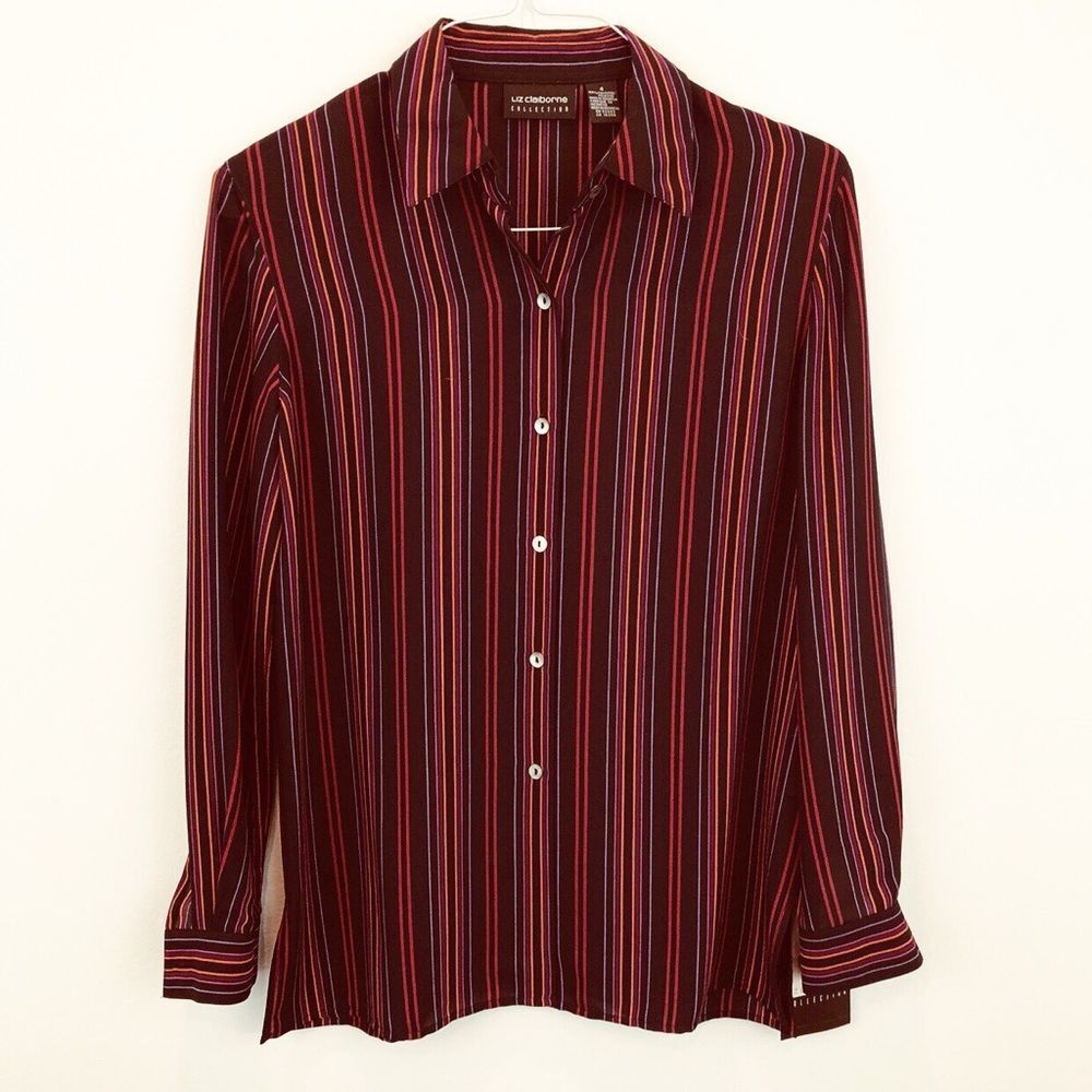 Liz Claiborne Striped long sleeve blouse NWT